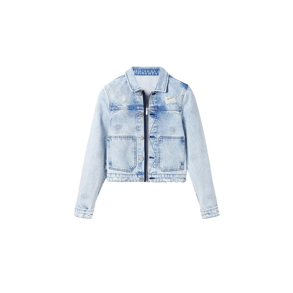 Desigual Women Light Blue Cropped Denim Jacket